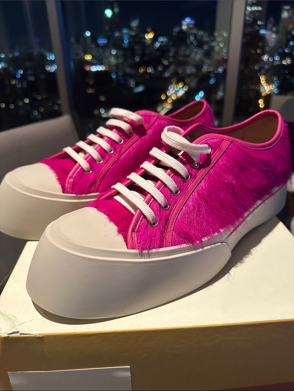 Marni Pablo Fuchsia Pink Calf Hair Sneakers EU 46 US 13 New w/ Box